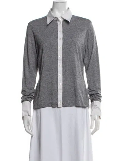 Pre-owned Anne Fontaine Cashmere Long Sleeve Button-up Top In Grey