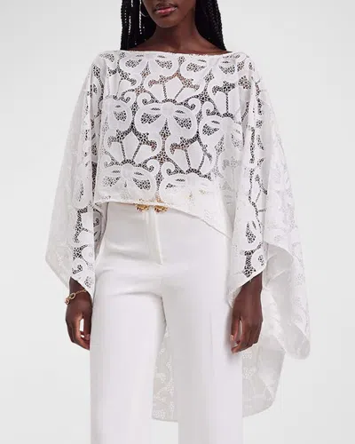 Anne Fontaine Corinne High-low Sheer Lace Blouse In Metallic
