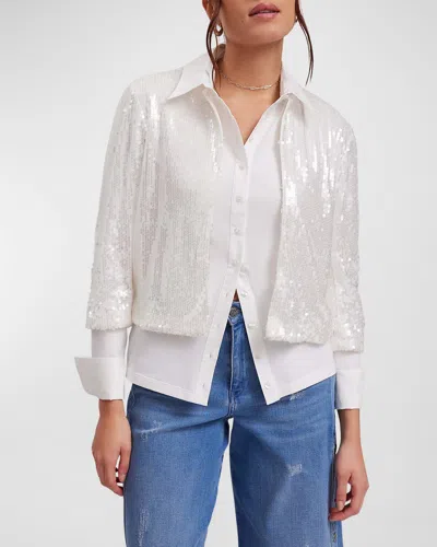 Anne Fontaine Creative Boxy Cropped Sequin Jacket In White
