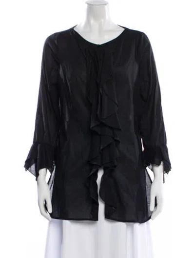 Pre-owned Anne Fontaine Crew Neck Long Sleeve Blouse In Black