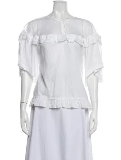 Pre-owned Anne Fontaine Crew Neck Short Sleeve Blouse In White