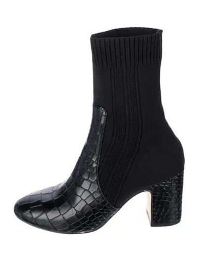 Pre-owned Anne Fontaine Embossed Leather Animal Print Sock Boots In Black