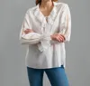 Anne Fontaine Euskal Long Sleeve Ruffled Neck Tie Blouse In White In Gray