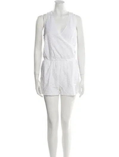 Pre-owned Anne Fontaine Eyelet V-neck Romper In White