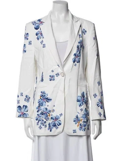Pre-owned Anne Fontaine Floral Print Blazer In White