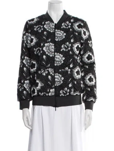 Pre-owned Anne Fontaine Floral Print Bomber Jacket In Black
