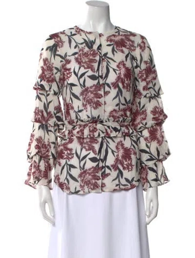 Pre-owned Anne Fontaine Floral Print Crew Neck Blouse W/ Tags In Black