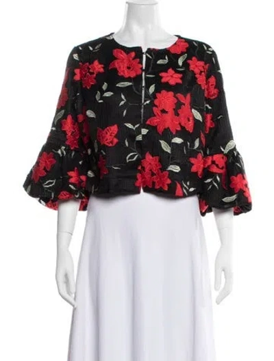 Pre-owned Anne Fontaine Floral Print Jacket In Black/red