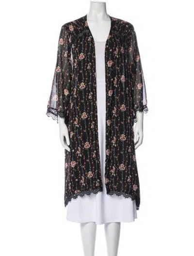 Pre-owned Anne Fontaine Floral Print Lace Trim Embellishment Robe In Multi