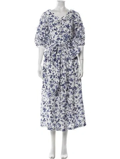 Pre-owned Anne Fontaine Floral Print Midi Length Dress In Blue/white