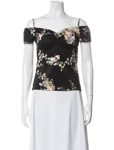Pre-owned Anne Fontaine Floral Print Off-the-shoulder Top In Blue