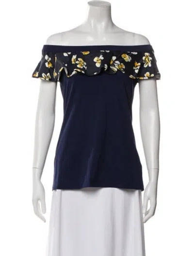 Pre-owned Anne Fontaine Floral Print Scoop Neck Top In Blue
