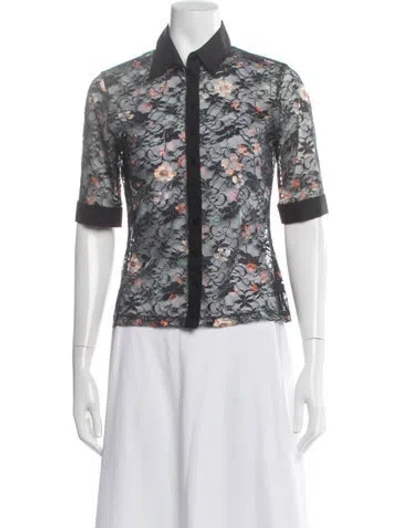 Pre-owned Anne Fontaine Floral Print Short Sleeve Blouse In Multi