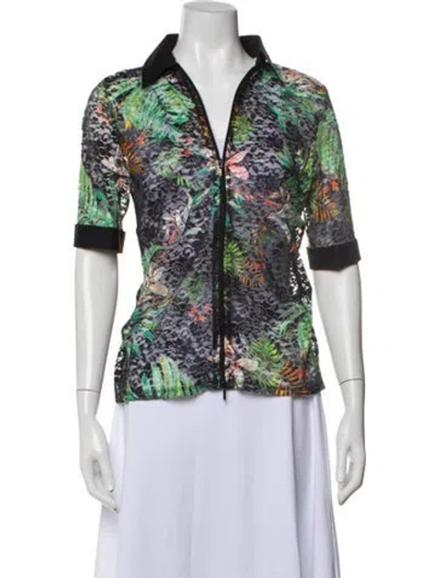 Pre-owned Anne Fontaine Floral Print Short Sleeve Blouse W/ Tags In Multi