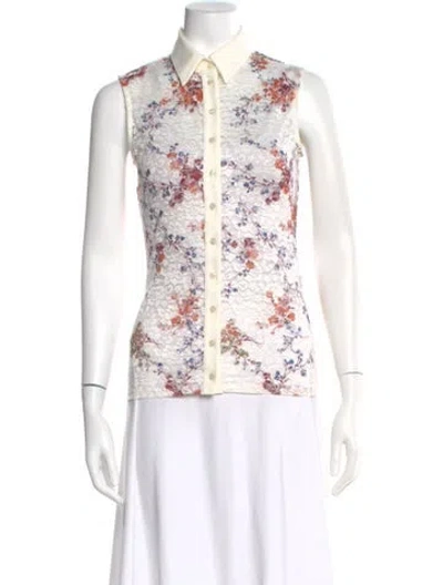 Pre-owned Anne Fontaine Floral Print Sleeveless Button-up Top In Neutral