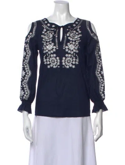 Pre-owned Anne Fontaine Floral Print Tie Neck Blouse In Blue