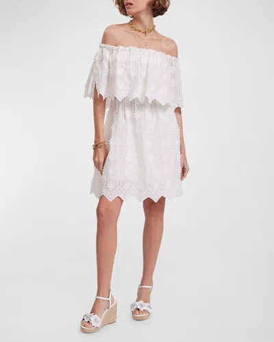 Anne Fontaine Garrigue Off-shoulder Applique Midi Dress In White