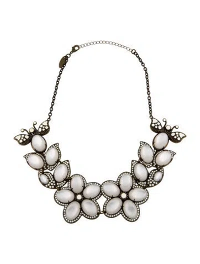 Pre-owned Anne Fontaine Glass & Enamel Flower Collar Necklace, 20.5" In White