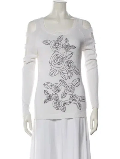 Pre-owned Anne Fontaine Graphic Print Scoop Neck Sweater In White