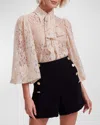 ANNE FONTAINE HELENE BLOUSON-SLEEVE FLORAL LACE SHIRT