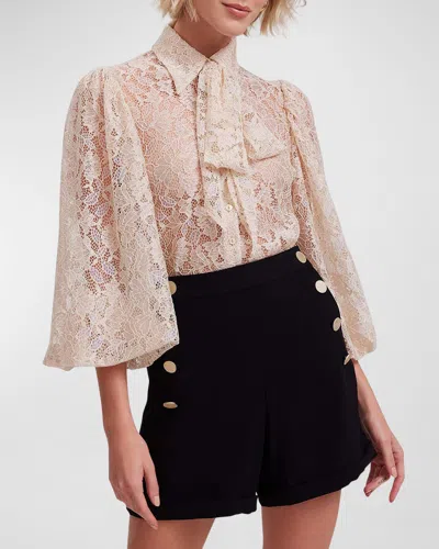 Anne Fontaine Helene Blouson-sleeve Floral Lace Shirt In Light Pink
