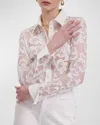 ANNE FONTAINE JOANNA BUTTON-DOWN STRETCH FLORAL LACE SHIRT