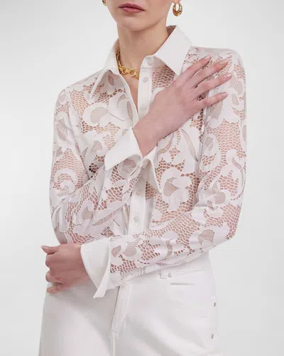 Anne Fontaine Joanna Button-down Stretch Floral Lace Shirt In White
