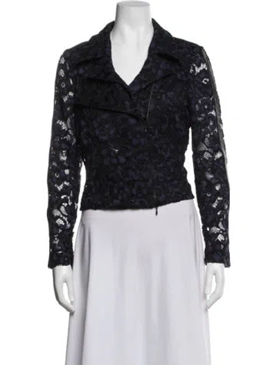 Pre-owned Anne Fontaine Lace Pattern Biker Jacket In Black
