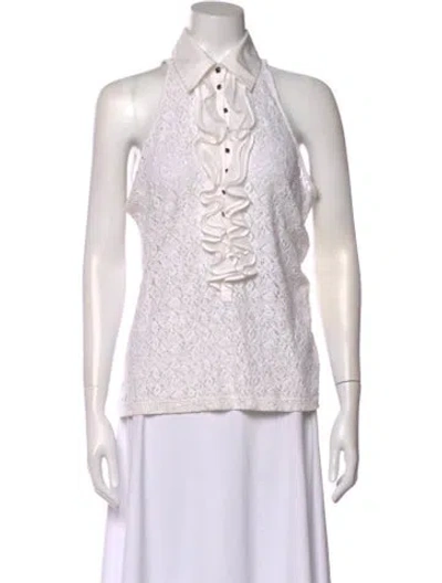 Pre-owned Anne Fontaine Lace Pattern Halterneck Blouse In White