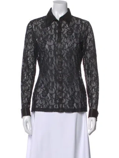 Pre-owned Anne Fontaine Lace Pattern Long Sleeve Blouse In Black
