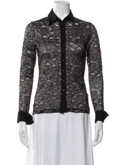 Pre-owned Anne Fontaine Lace Pattern Long Sleeve Blouse In Brown