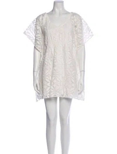 Pre-owned Anne Fontaine Lace Pattern Mini Dress In White