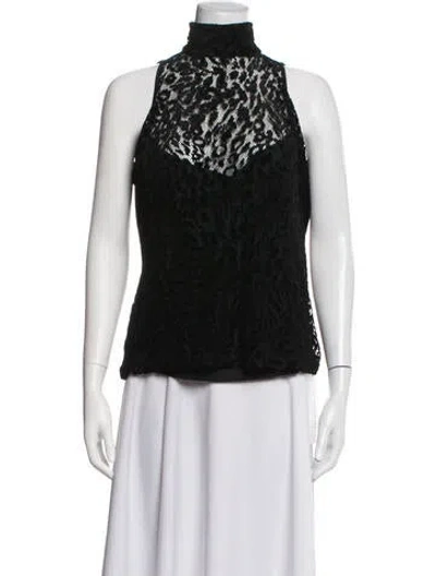 Pre-owned Anne Fontaine Lace Pattern Mock Neck Top In Black