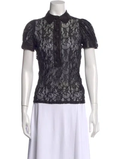 Pre-owned Anne Fontaine Lace Pattern Short Sleeve Polo In Black