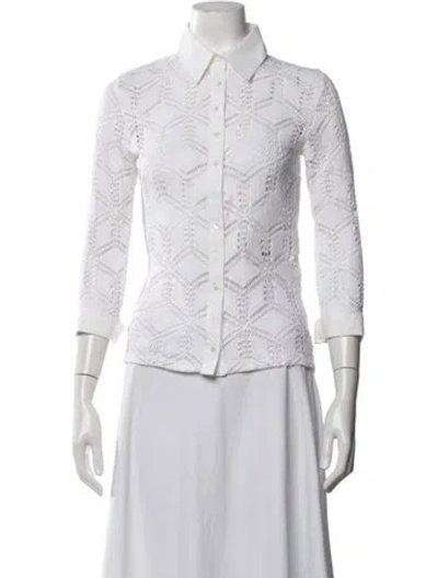 Pre-owned Anne Fontaine Lace Pattern Three-quarter Sleeve Blouse In White