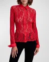 Anne Fontaine Laureat Lace Button-down Shirt In Poppy Red