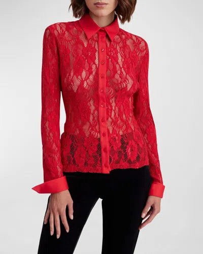 Anne Fontaine Laureat Lace Button-down Shirt In Poppy Red