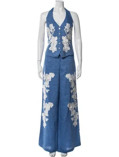 Pre-owned Anne Fontaine Linen Floral Print Pant Set In Blue
