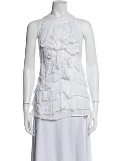 Pre-owned Anne Fontaine Linen Halterneck Blouse In White