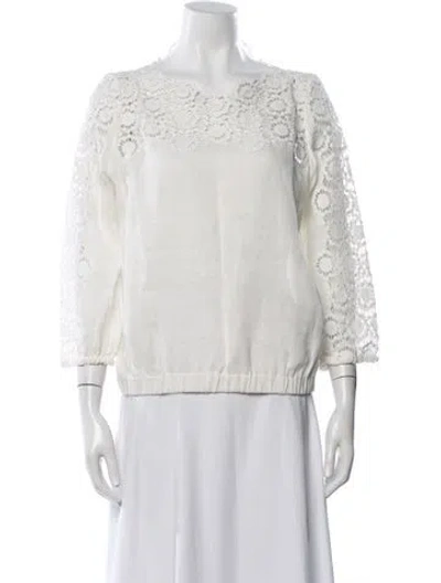 Pre-owned Anne Fontaine Linen Lace Pattern Blouse In White