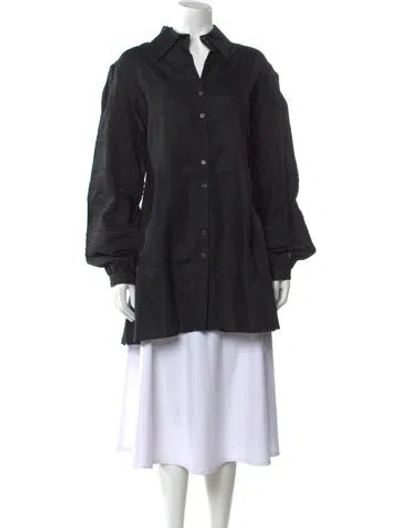 Pre-owned Anne Fontaine Linen Long Sleeve Blouse In Black