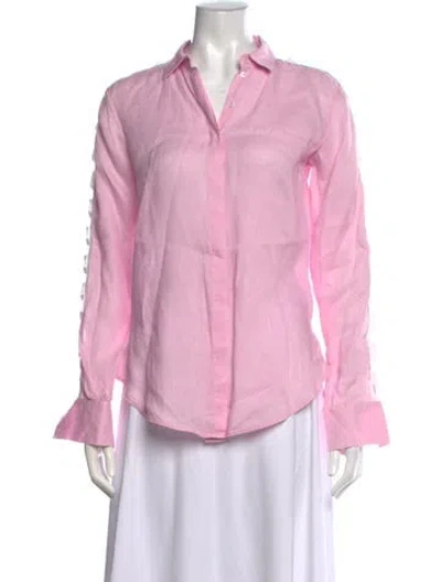 Pre-owned Anne Fontaine Linen Long Sleeve Blouse In Pink