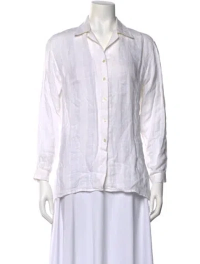 Pre-owned Anne Fontaine Linen Long Sleeve Button-up Top In White