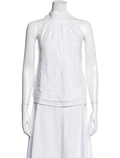 Pre-owned Anne Fontaine Linen Mock Neck Top In White