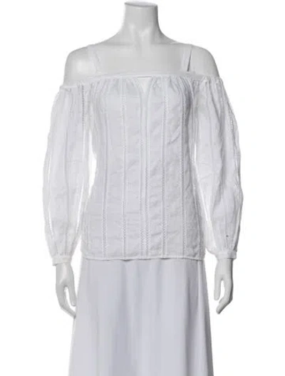 Pre-owned Anne Fontaine Linen Off-the-shoulder Blouse In White