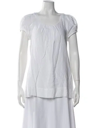 Pre-owned Anne Fontaine Linen Scoop Neck Blouse In White