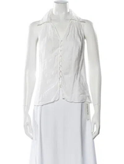 Pre-owned Anne Fontaine Linen Sleeveless Blouse In White