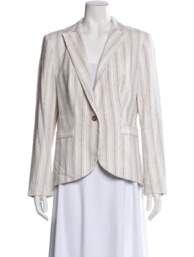 Pre-owned Anne Fontaine Linen Striped Blazer In White