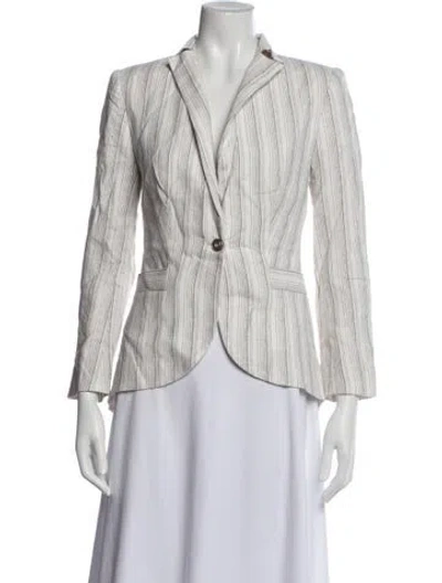 Pre-owned Anne Fontaine Linen Striped Blazer In White