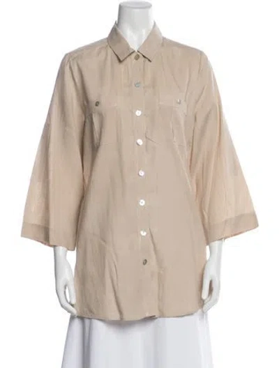 Pre-owned Anne Fontaine Linen Three-quarter Sleeve Blouse In Neutrals